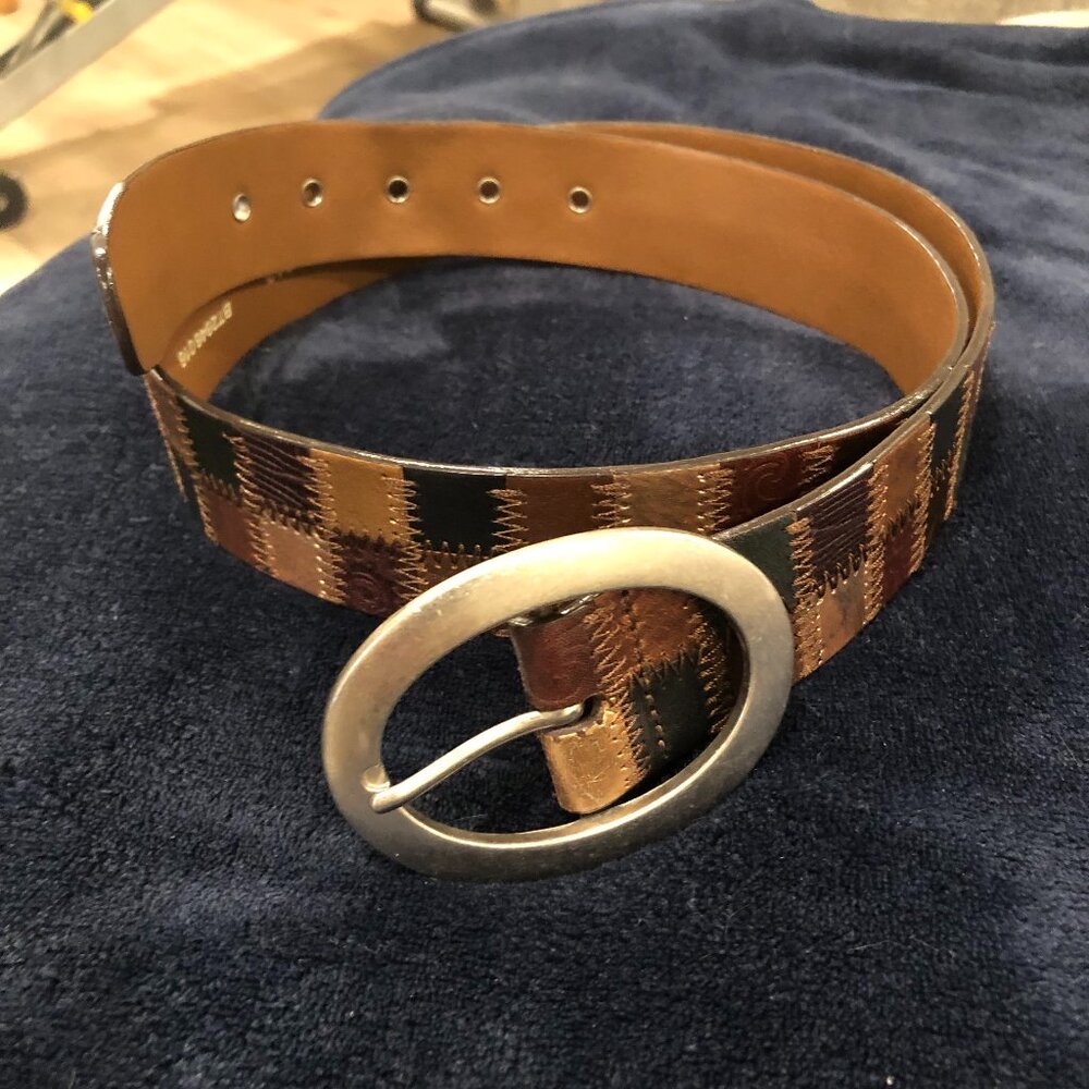 Fossil: Multicolor Patchwork Belt with Silver Buckle: Women’s Size Medium